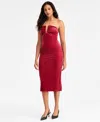 Bar Iii Women's Velvet Hardware Midi Dress, Macy's Exclusive In Red