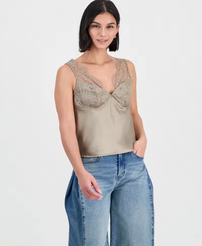 Bar Iii Women's V-neck Lace-trim Camisole, Macy's Exclusive In Neutral