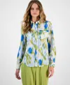 Bar Iii Women's Watercolor-print Blouse, Exclusively At Macy's In Bar White Multi