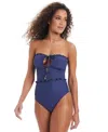 Bar Iii Women's Wave Solids Tie-front Bandeau One-piece Swimsuit, Exclusively At Macy's