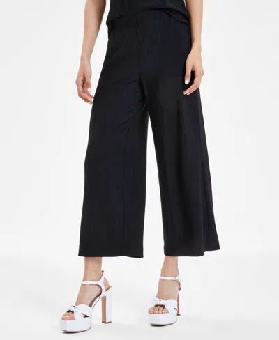 Bar Iii Women's Wide-leg Cropped Pull-on Pants, Created For Macy's In Black