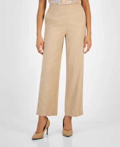 Bar Iii Women's Wide-leg Mid Rise Linen-blend Pull-on Pants, Created For Macy's In Barley Field