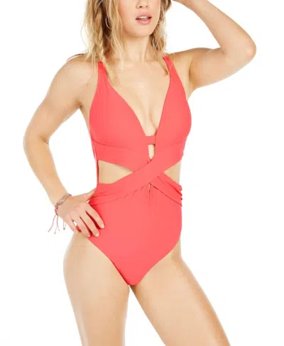 Bar Iii Women's Wrap Around One Piece Swimsuit In Passion Pink In Multi