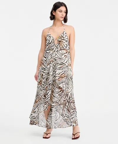 Bar Iii Women's Zebra Print Chiffon Halter High-low Dress, Macy's Exclusive In Animal Print