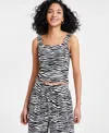 Bar Iii Women's Zebra-print Square-neck Cropped Top, Created For Macy's In Sam Zebra D