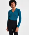 Bar Iii Women's Zip-front Hoodie Bodysuit, Created For Macy's In Sea Cave