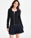 Bar Iii Women's Zip-front Ribbed-knit Sweater, Macy's Exclusive In Black