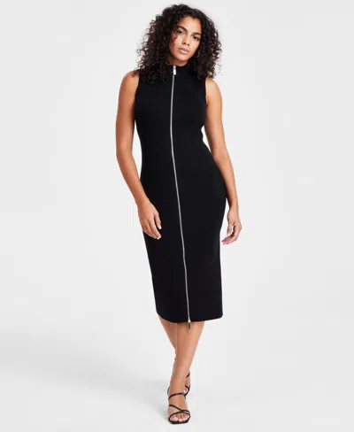 Bar Iii Women's Zip-front Sleeveless Ribbed Sweater Dress, Created For Macy's In Deep Black
