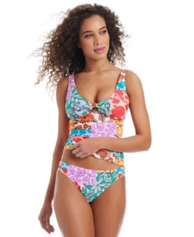 Bar Iii Womens Beachside Boheme Twist Front Shirred Tankini Top Side Tab Hipster Bikini Bottoms Exclusively 