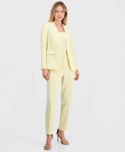 Bar Iii Womens Bi Stretch Collarless Open Front Blazer Scoop Neck Camisole Bi Stretch Straight Leg Dress Pan In Yellow