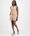 Bar Iii Womens Button Front Vest Cuffed Pleat Front Shorts Exclusively At Macys In Barley Field