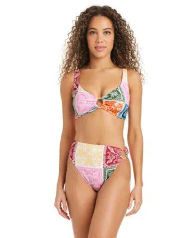 Bar Iii Womens Cabana Club Bikini Top With Ring High Rise Swim Bottoms In Multi
