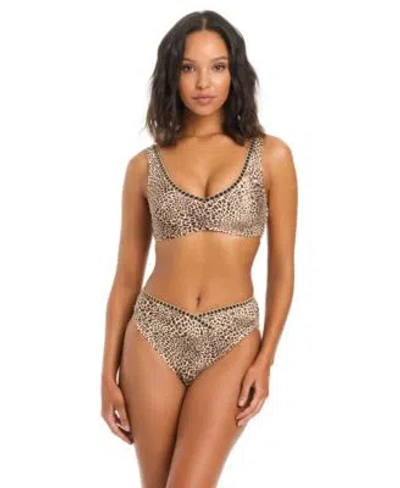 Bar Iii Womens Cant Be Tamed Shirred Front Bralette V Waist Bottoms In Brown