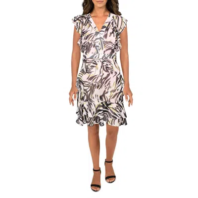 Bar Iii Womens Chiffon Zebra Print Mini Dress In Gray