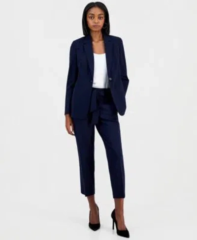 Bar Iii Womens Compression Notch Collar Single Button Blazer Scoop Neck Camisole Compression Tie Front Capri In Coffee Chip
