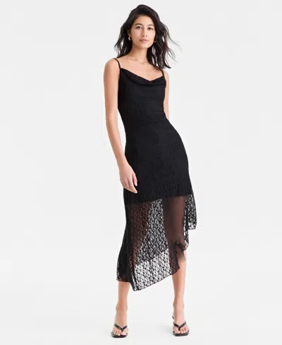 Bar Iii Women's' Cowl-neck Lace Slip Dress, Macy's Exclusive In Black