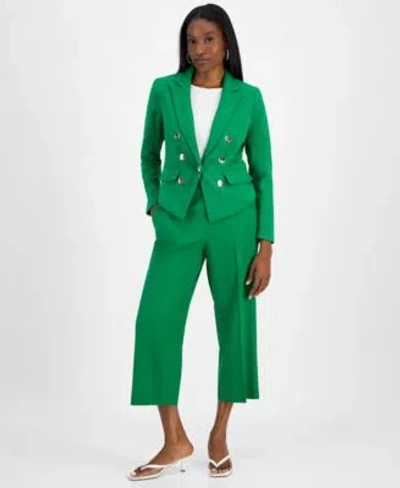 Bar Iii Womens Faux Double Breasted Blazer Sleeveless Honeycomb Top Cropped Wide Leg Pants Exclusively At Ma In Green Chili