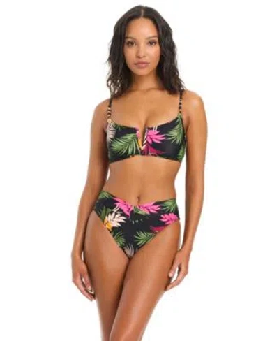 Bar Iii Womens Havana Heat V Wire Bralette Top V Waist Bottoms In Black