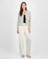 Bar Iii Womens High Rise Wide Leg Pants Striped Button Front Jacket Exclusively At Macys In Bar White