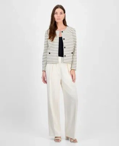 Bar Iii Womens High Rise Wide Leg Pants Striped Button Front Jacket Exclusively At Macys In Bar White