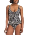 Bar Iii Women's Printed Lace-up Sweetheart Tankini, Created For Macy's In Black