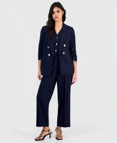 Bar Iii Womens Linen Blend Scrunch Sleeve Blazer Button Front Vest Pull On Pants Macys Exclusive In Gray