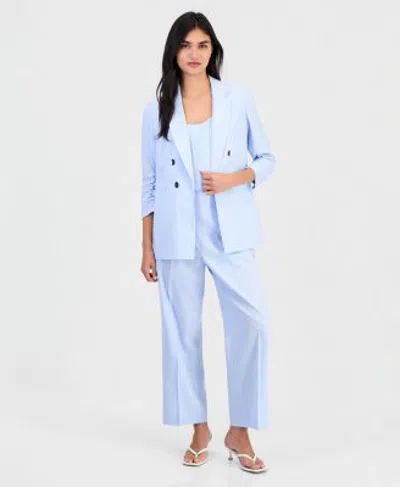 Bar Iii Womens Linen Blend Scrunch Sleeve Blazer Scoop Neck Camisole Pull On Pants Macys Exclusive In Blue