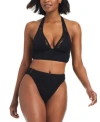 Bar Iii Womens Longline Halter Bra Bikini Top High Waist Bottoms Created For Macys In Black