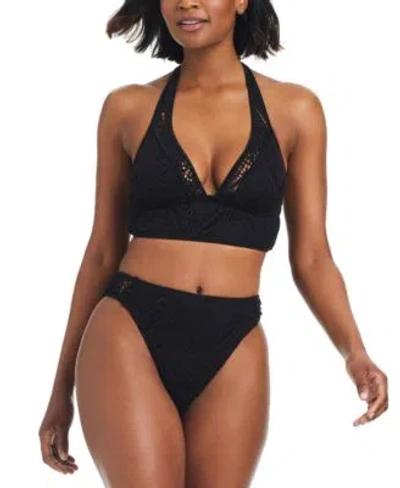 Bar Iii Womens Longline Halter Bra Bikini Top High Waist Bottoms Created For Macys In Black