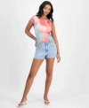 Bar Iii Womens Mesh Tee Bling Denim Shorts Exclusively At Macys