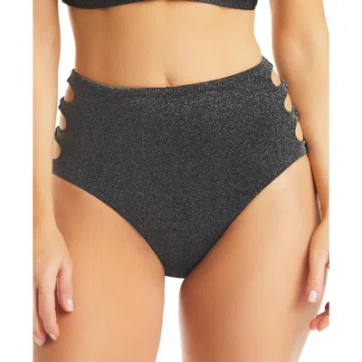 Bar Iii Womens Metallic Cut-out Swim Bottom Separates In Black