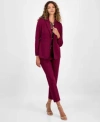 Bar Iii Womens Notch Collar Single Button Blazer Printed Mesh Short Sleeve Tee Compression High Rise Straigh In Burgundy