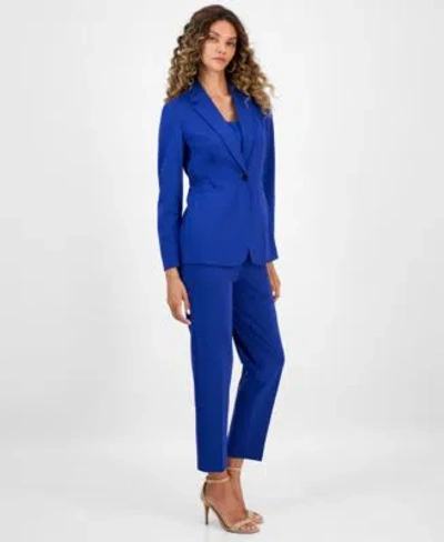 Bar Iii Womens Notch Collar Single Button Blazer Scoop Neck Camisole Compression High Rise Straight Leg Pant In Black