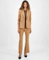 Bar Iii Womens One Button Scrunched Sleeve Jacket Leopard Print Short Sleeve Mesh Top High Rise Flared Leg P In Brown
