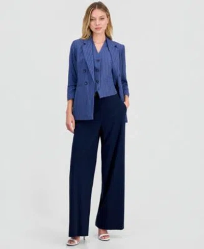 BAR III WOMENS PINSTRIPE NOTCHED COLLAR JACKET V NECK VEST MACYS EXCLUSIVE