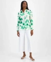 Bar Iii Womens Printed Button Front Blouse Pull On Cropped Pants Exclusively At Macys In Green Chili Multi
