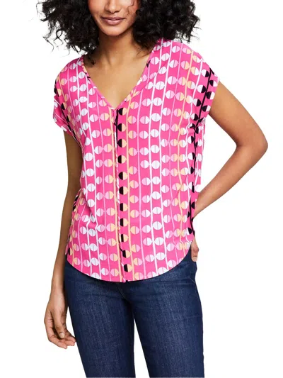 Bar Iii Womens Printed Knit Pullover Top In Pink