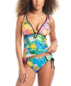 Bar Iii Womens Printed Plunge Tankini Top Shirred Side Hipster Bottoms Created For Macys In Multi
