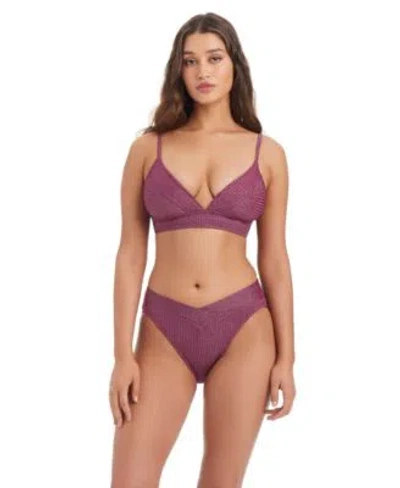 Bar Iii Womens Rib Shine Over The Shoulder Swimsuit Bra V Waist High Leg Swim Bottoms Macys Exclusive In Black