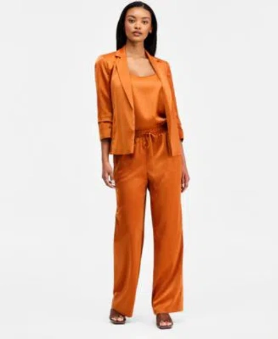 Bar Iii Womens Satin Jacket Scoop Neck Cami Pull On Pants Macys Exclusive In Deep Aqua