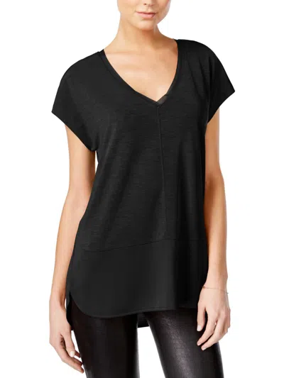 Bar Iii Womens Sheer V-neck Casual Top In Black