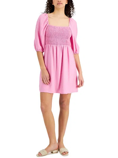Bar Iii Womens Smocked Square Neckline Fit & Flare Dress In Multi
