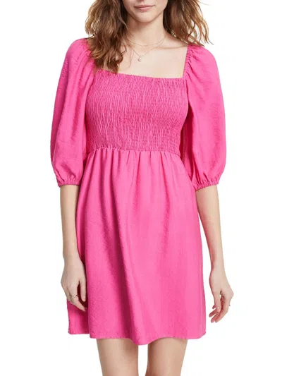 Bar Iii Womens Smocked Square Neckline Fit & Flare Dress In Pink