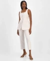 Bar Iii Womens Striped Straight Leg Pants Square Neck Vest Exclusively At Macys In Barley Field,blanc