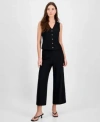 Bar Iii Womens Textured Knit Button Front Vest Cropped Pull On Pants Exclusively At Macys