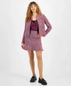 Bar Iii Womens Tweed Jacket Flounce Hem Skirt Exclusively At Macys In Jazz Berry Multi