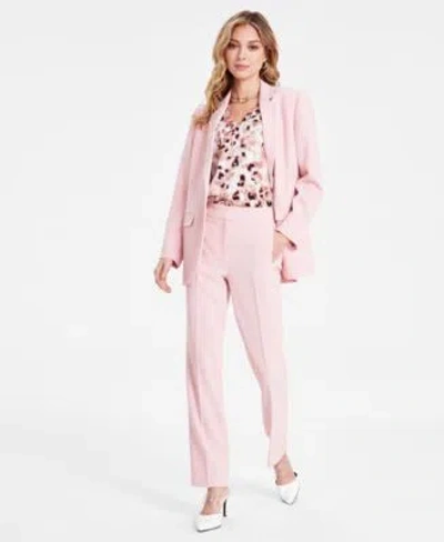 Bar Iii Womens Two Button Blazer Printed Satin V Neck Blouse Straight Leg Pants Exclusively At Macys In Desert Rose