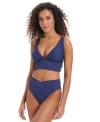 Bar Iii Womens Wave Solids Longline Bikini Top Smocked V Waist High Leg Bikini Bottoms Exclusively At Macys In Blue