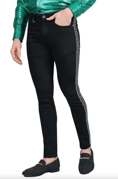 Barabas Bad Boy Studded Slim Fit Jeans In Black And Silver In Multi