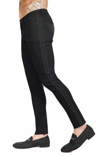Barabas Bad Boy Studded Slim Fit Jeans In Black Gold In Multi